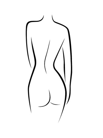 Abstract female back contour, black over white hand drawing vector artworkのイラスト素材