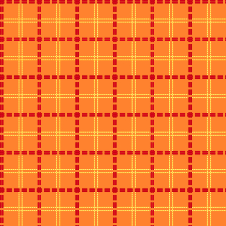 Bright orange seamless mesh vector pattern with single and double dashed lines. Repeat background with geometrical array in orange and redのイラスト素材