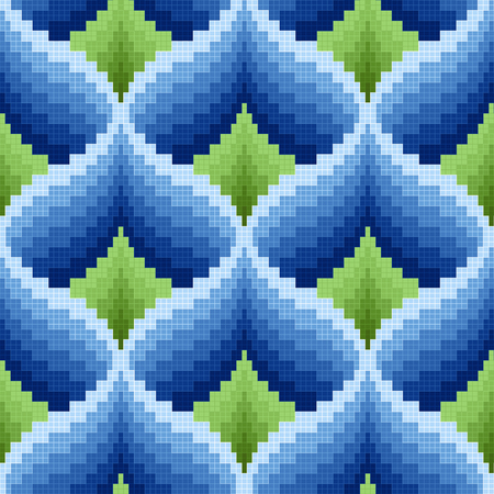 Ornamental seamless vector pattern like a pseudo 3D image in blue and green huesのイラスト素材