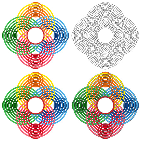 Abstract shapes with four circular elements and with different details in performanceのイラスト素材