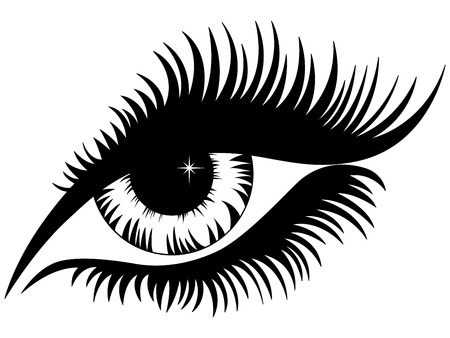 Female eye black silhouette isolated over white, hand drawing vector illustrationのイラスト素材