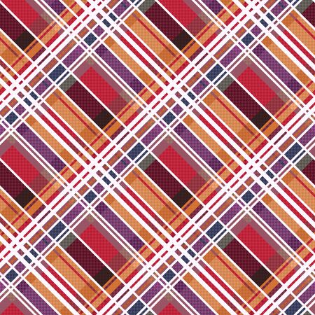 Diagonal position of rectangular seamless vector pattern as a tartan plaid mainly in red and other warm colorsのイラスト素材