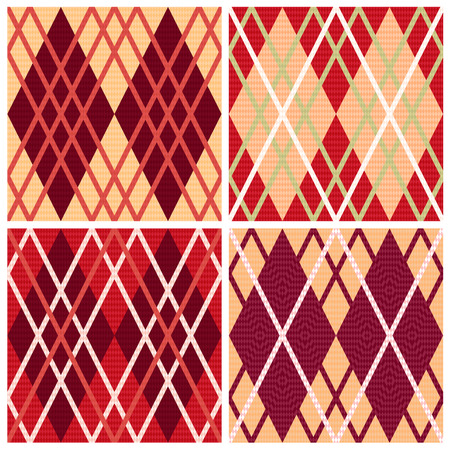 Four rhombic seamless vector patterns in red hues collected in one file, patterns in same as a Celtic tartan plaidのイラスト素材