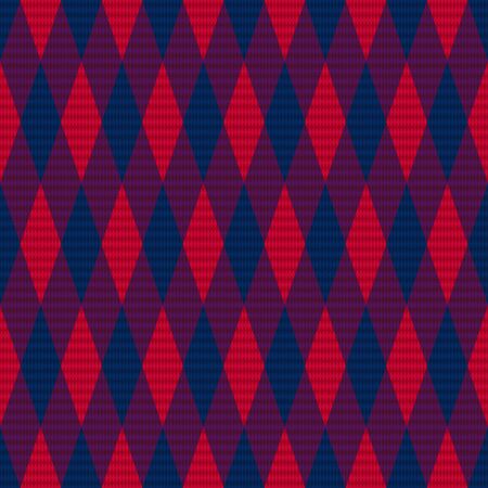 Rhombus seamless vector pattern as a tartan plaid mainly in red and dark hues of blue and violetのイラスト素材