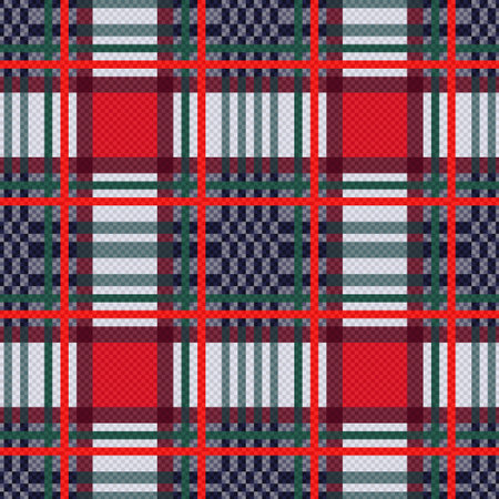 Seamless rectangular vector pattern as a tartan plaid mainly in red, blue and light grey colors