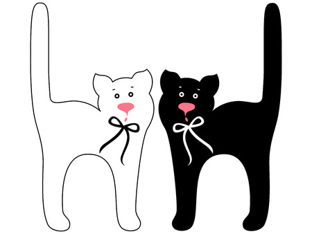 Black and white funny cats with ties, hand drawing vector artworkのイラスト素材