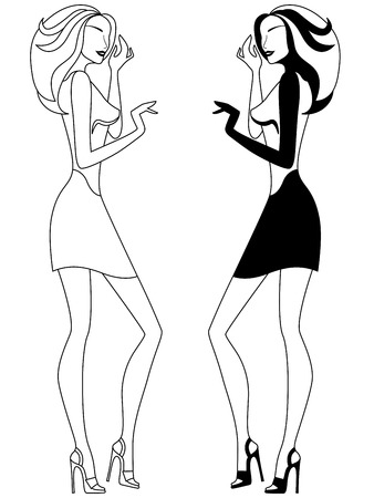 Abstract slender female vector outlines in two embodimentsのイラスト素材