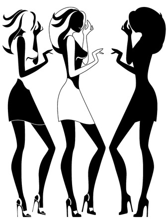 Beautiful abstract slender female vector outlines in three embodimentsのイラスト素材