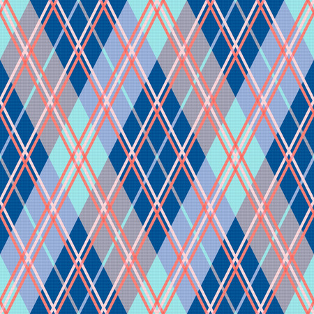 Rhombic seamless vector pattern as a tartan plaid mainly in blue and pink trendy huesのイラスト素材