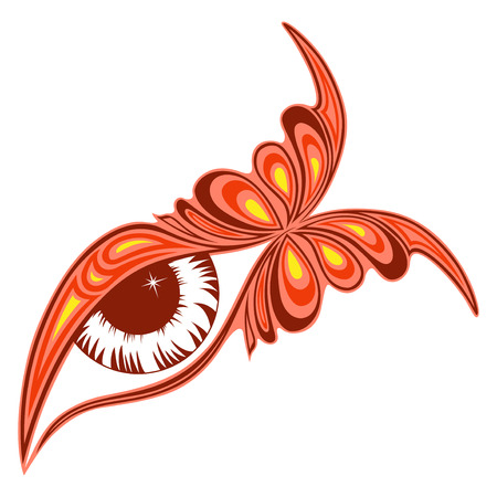 Human eye with butterfly pattern on the outer corner, colourful illustration isolated on a white backgroundのイラスト素材