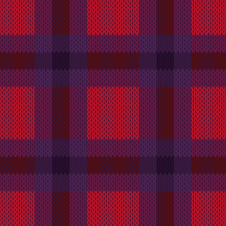 Knitting seamless checkered vector texture as a simple texture in red, pink, brown and violet coloursのイラスト素材