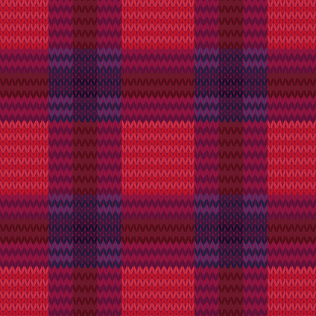 Knitting seamless checkered vector pattern as a simple texture in red, pink, brown and violet coloursのイラスト素材