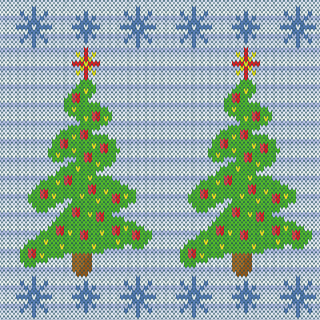 Christmas trees with ornate details makes in stylized knitting employment, seamless patternのイラスト素材