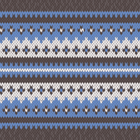 Abstract Ornamental Seamless Pattern as a stylish Fabric Knitted ethnic texture in blue, white and grey colorsのイラスト素材