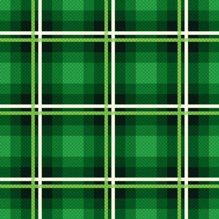 Rectangular seamless vector fabric pattern mainly in emerald hues with contrast linesのイラスト素材