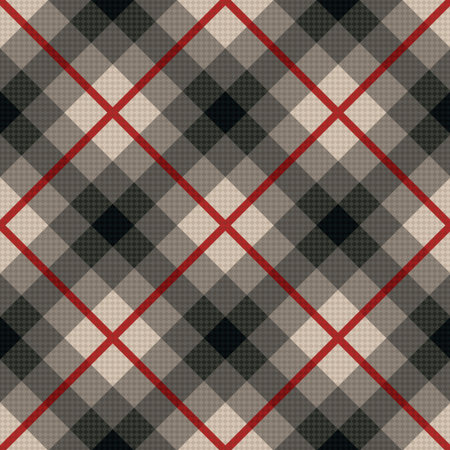 Diagonal seamless vector fabric pattern in gray color with soft muted hues and with red linesのイラスト素材