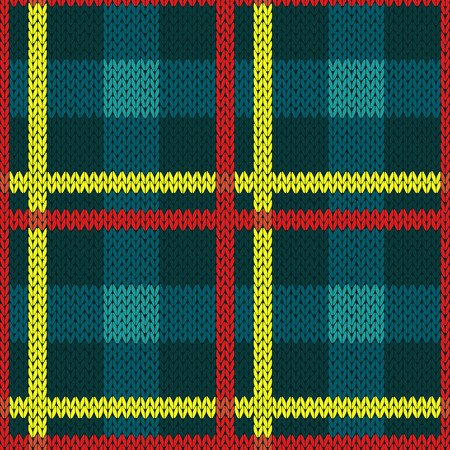 Seamless vector pattern as a woollen Celtic tartan plaid or a knitted fabric texture in blue, yellow and red colorsのイラスト素材