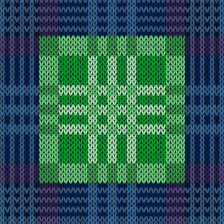 Seamless vector pattern as a woollen Celtic tartan plaid or a knitted fabric in dark blue and green colorsのイラスト素材