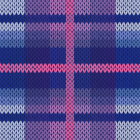 Seamless vector pattern as a woollen Celtic tartan plaid or a knitted fabric in various hues of blue, pink, magenta grey colorsのイラスト素材
