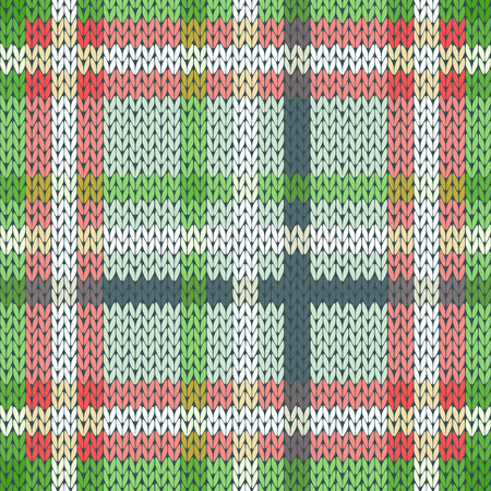 Seamless vector pattern as a woollen Celtic tartan plaid or a knitted fabric mainly in light red and green huesのイラスト素材