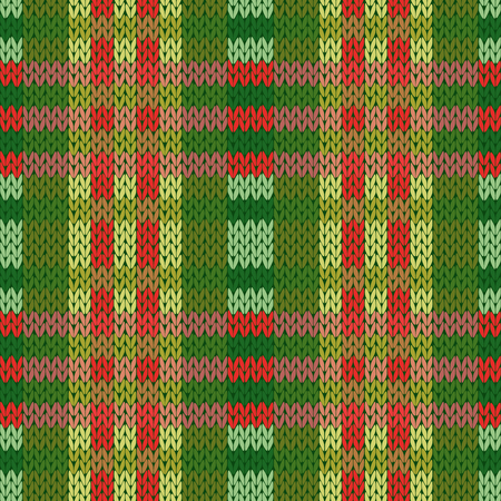 Seamless vector pattern as a woollen Celtic tartan plaid or a knitted fabric texture in mainly green and red colorsのイラスト素材