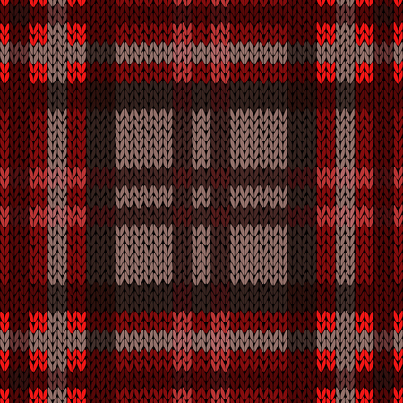 Knitting seamless vector pattern with perpendicular lines as a woollen Celtic tartan plaid or a knitted fabric texture mainly in dark red and brown huesのイラスト素材