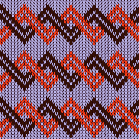 Knitting seamless vector pattern with zigzag ornamental chains as a knitted fabric texture in violet, red and dark brown colorsのイラスト素材