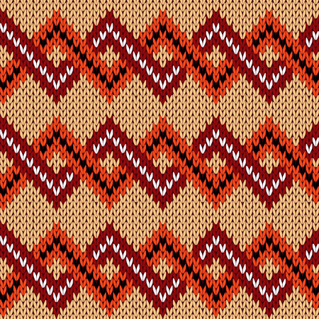 Knitting seamless vector pattern with zigzag ornamental chains as a knitted fabric texture in beige, brown, orange, white and black colorsのイラスト素材