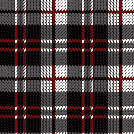 Knitting seamless vector pattern with perpendicular lines as a woollen Celtic tartan plaid or a knitted fabric texture in red, black, white and grey huesのイラスト素材
