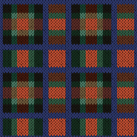 Knitting seamless vector pattern with perpendicular lines as a knitted fabric texture in red, green, blue and brown huesのイラスト素材