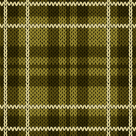 Knitting checkered seamless vector pattern with perpendicular lines as a woollen Celtic tartan plaid or a knitted fabric texture, mainly in warm green hues with white threadのイラスト素材