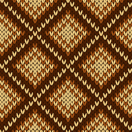 Abstract knitting ornamental seamless vector pattern with square cells in various hues of brown as a knitted fabric textureのイラスト素材