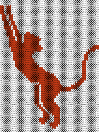 Orange cat with stretched paws up on the light grey background, childish knitting fabric vector patternのイラスト素材