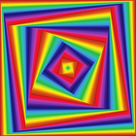 Concentric square shapes forming the sequence with swirl pseudo 3D effect, abstract vector pattern in multicolor spectrum huesのイラスト素材