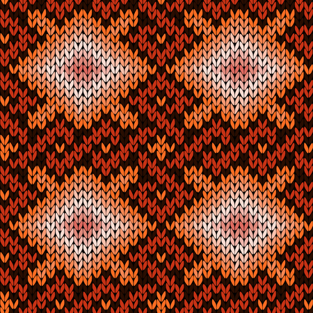 Ethnic ornamental knitting seamless vector pattern in orange, brown and beige colours as a fabric textureのイラスト素材