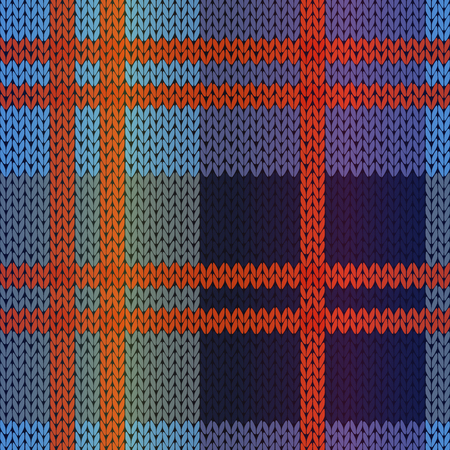 Seamless knitting vector pattern as a fabric texture mainly in red, blue and violet huesのイラスト素材