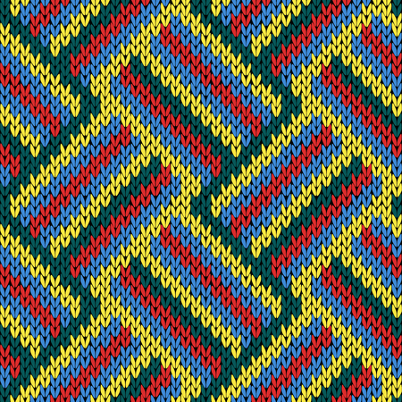 Knitting seamless variegated vector pattern as a fabric texture in red, blue, yellow and green colors.のイラスト素材