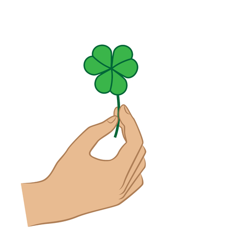 Human hand holding a Green Clever Leaf, ecology conceptual vector illustrationのイラスト素材