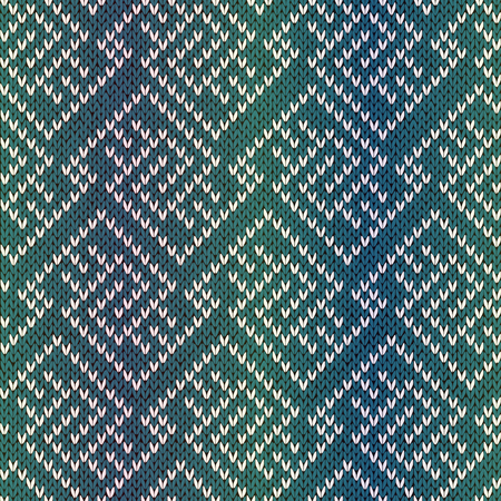 Geometric seamless vector knitting pattern in blue, turquoise and white colorsのイラスト素材
