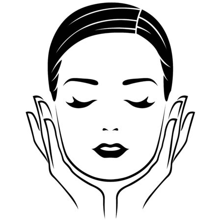 Head of woman with closed eyes and with careful hands, lifestyle concept vector illustrationのイラスト素材