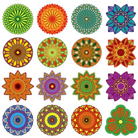 Set of twenty five lace color flowers, vector illustrations isolated on the white backgroundのイラスト素材