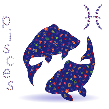 Zodiac sign Pisces, hand drawn stencil with stylized stars isolated on the white background の写真素材