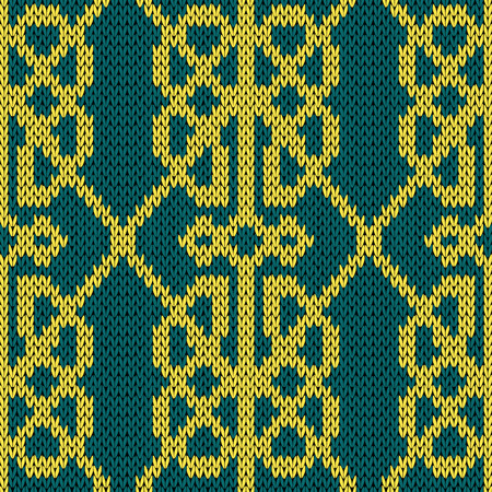 Ornamental background in turquoise and yellow colors, seamless knitting vector pattern as a fabric textureのイラスト素材