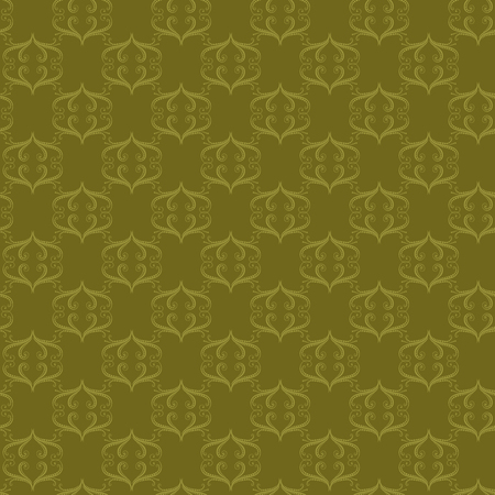 Seamless vector antique pattern with plant and dotted lines in olive tones as a fabric textureのイラスト素材