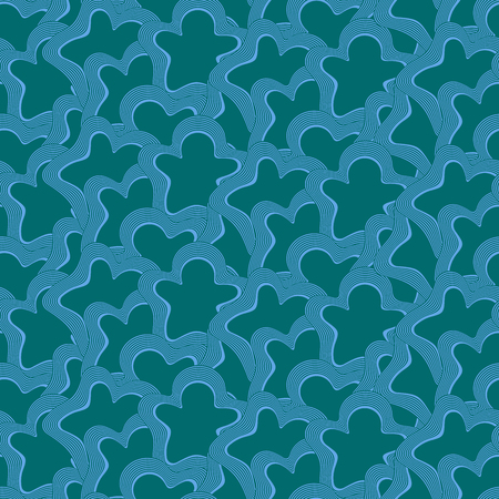 Abstract wavy curves blue color on the turquoise background, continuous vector pattern as a fabric textureのイラスト素材