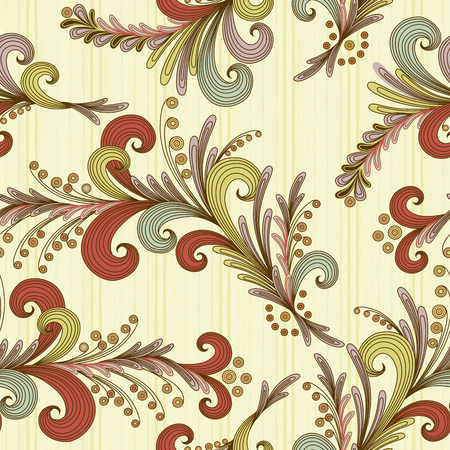 Seamless vector flower pattern in pastel tones on the decorative yellow background as a fabric textureのイラスト素材