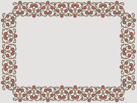 Decorative floral frame with flowers and leaves of Victorian style in pale hues on the mute grey background, vector as an element of designのイラスト素材