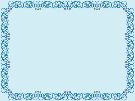 Decorative floral frame with flowers and with interwoven lines of Victorian style in blue hues, vector as an element of designのイラスト素材