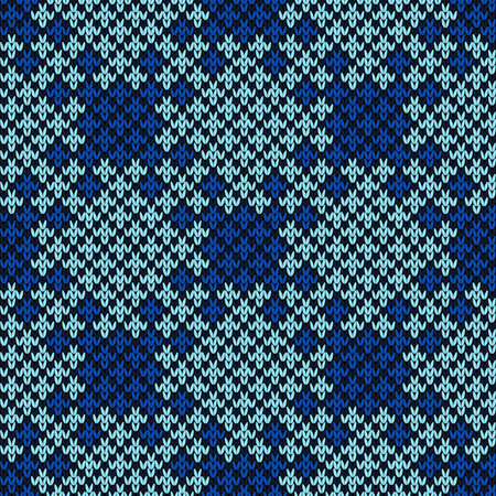 Knitted seamless saturated decorative ornament in blue hues, vector as a fabric texture