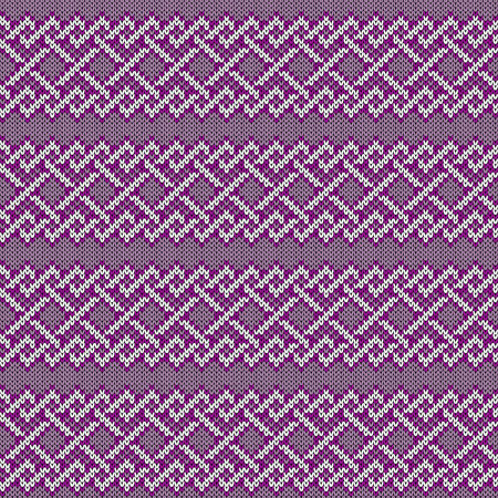 Delicate knitted seamless ornate pattern with interlacing lines in purple hues colors on the mute background, vector as a fabric textureのイラスト素材